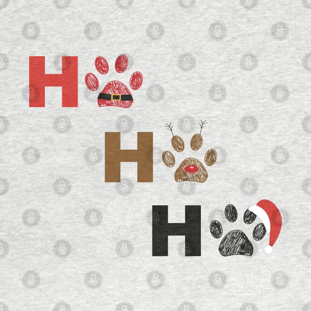 Ho Ho Ho text Paw prints with santa claus, deer and red hat by GULSENGUNEL